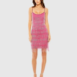 Pink Slim Strap Beaded Fringe Mini Slip Dress - FINAL SALE