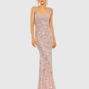 Pink Sequined Low Back Slip Gown