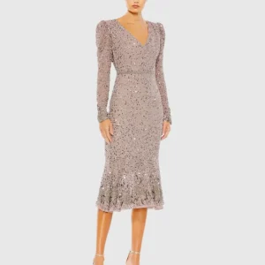 Purple Sequin Dress with Beaded Hemline and Belt