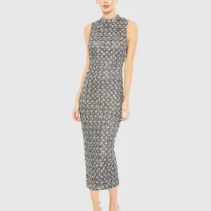 Gray Embellished High Neck Sleeveless Sheath Dress - FINAL SALE