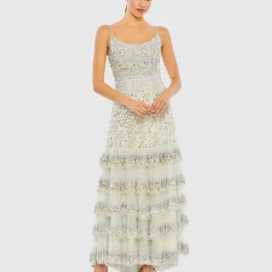 Embellished Scoop Neck Tiered Gown - FINAL SALE