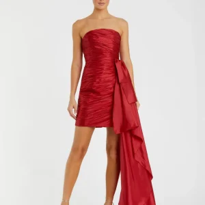 Red Strapless Ruched Mini Dress