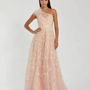 Pink Embellished One Shoulder A Line Gown