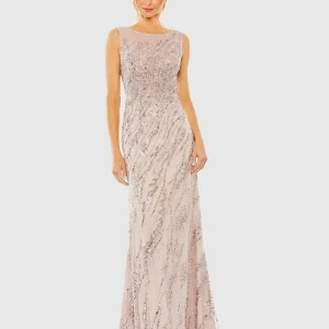 Pink Sleeveless Embellished Boat Neck Gown