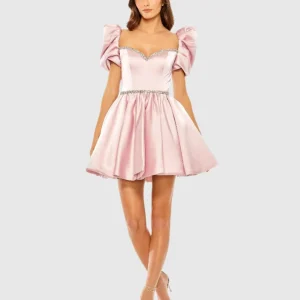 Beaded Top Puff Sleeve Dress