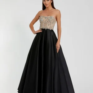 Black Strapless Embellished Bustier Ball Gown