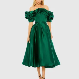 Off The Shoulder Tea Length Dress
