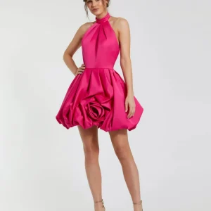 Satin High Neck Bubble Hem Mini Dress