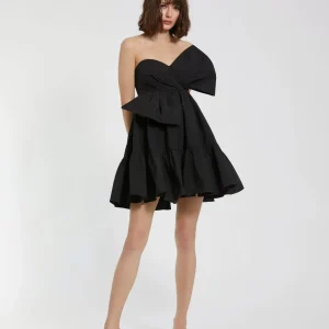 Black Faille Strapless Twist Bow Mini Dress - FINAL SALE