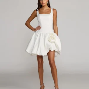 Sleeveless Satin Bubble Hem Mini Dress