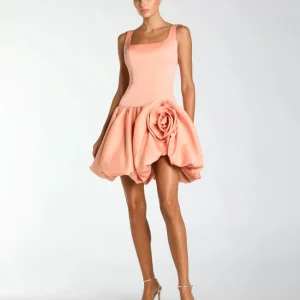 Peach Sleeveless Satin Bubble Hem Mini Dress