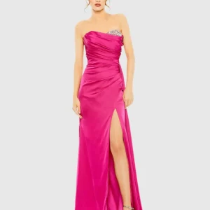Strapless Embellished Sweetheart Neckline Satin Gown