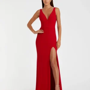 Plunge Neck High Slit Gown