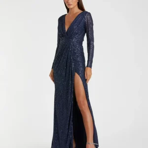 Sequined Long Sleeve Gown