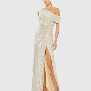 Sequined Drop Shoulder Gown