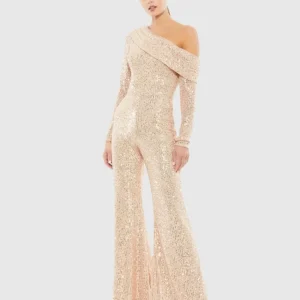 Sequined Drop Shoulder Long Sleeve Jumpsuit