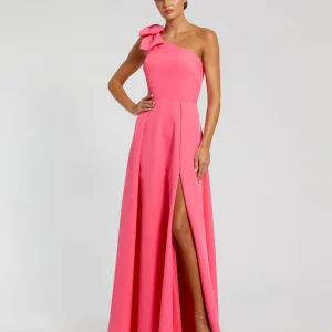Pink Bow One Shoulder Sleeveless A-Line Gown
