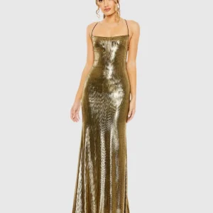 Gold Metallic Corset Back Column Gown