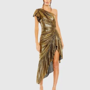 One Shoulder Flutter Sleeve High Low Dress