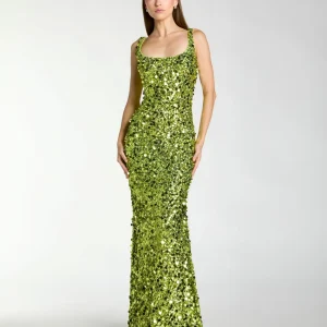 Green Sleeveless Paillette Sequin Column Gown