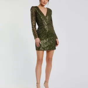 Green Long Sleeve Sequined Mini Dress - FINAL SALE