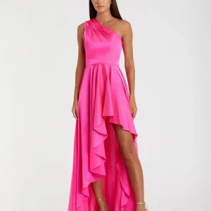 Pink One Shoulder High Low A Line Gown