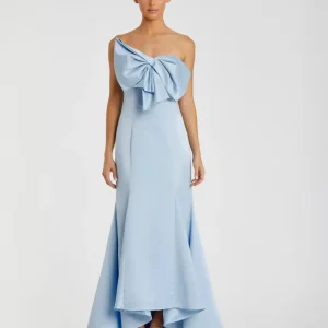 Light Blue Strapless Bow Mermaid Gown