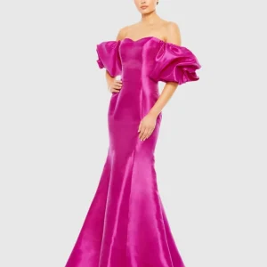 Pink Sweetheart Off The Shoulder Puff Sleeve Gown