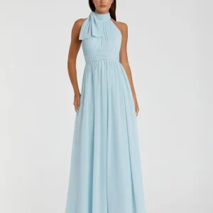 Blue High Neck Chiffon Gown