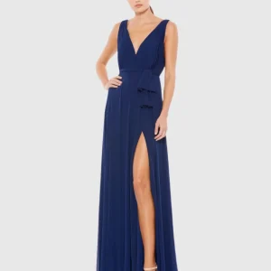 Navy Sleeveless V-Neck Chiffon Gown - FINAL SALE