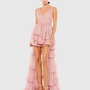 High Low Tiered Gown with Built In Bodysuit