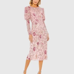 Embellished Puff Sleeve High Neck Dress