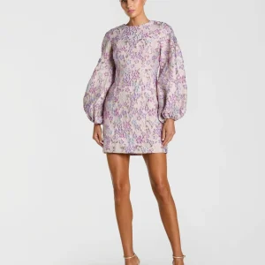 Brocade Balloon Sleeve Fitted Mini Dress