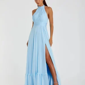 High Neck Tiered Chiffon Halter Gown