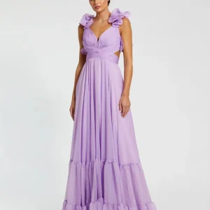 Ruffle Tiered Cut-Out Chiffon Gown
