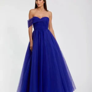 Blue One Side Off The Shoulder Bustier Ball Gown