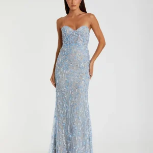 Embellished Lace Strapless Bustier Gown