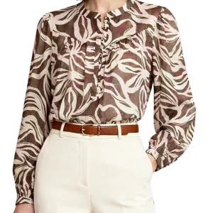 Blusa de gasa con estampado de hojas abstractas 815-9