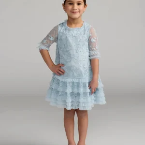 Girls Micro Ruffle Embroidered Mini Dress