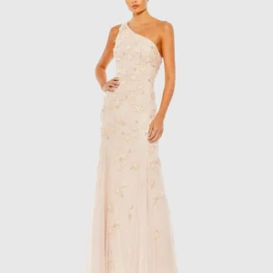 Embellished One Shoulder Strappy Trumpet Gown