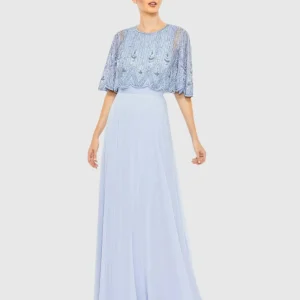 Beaded Overlay A-Line Gown