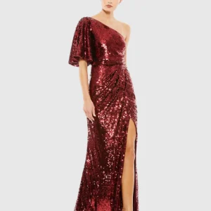 Embellished Cap Sleeve Cowl Neck Trumpet Gown