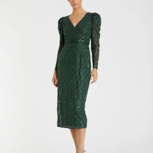 Beaded Lace Long Sleeve Midi Dress