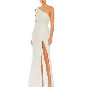 Pearl Embellished Soft Tie One Shoulder Gown