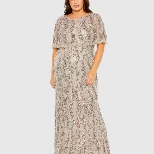 High Neck Column Gown with Cape