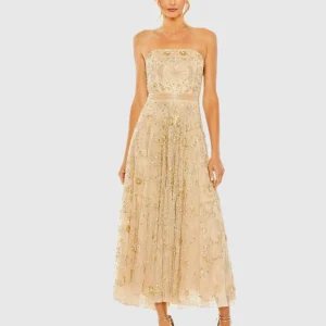 Strapless Embellished A Line Dress