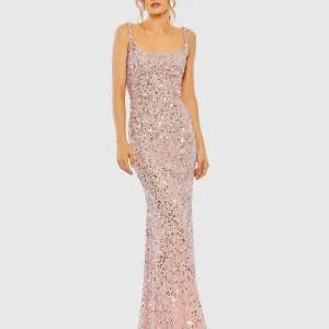 Petite Pink Sequined Low Back Slip Gown