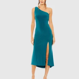 One Shoulder Cowl Back Jersey Midi Dress