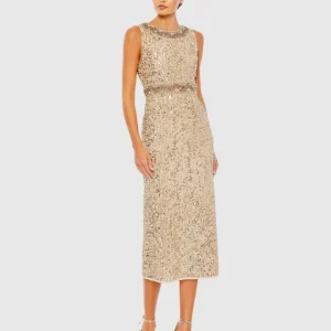 Embellished Sleeveless High Neck Midi Dress