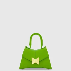 Green Angular Mini Leather Handbag With Gold Hardware